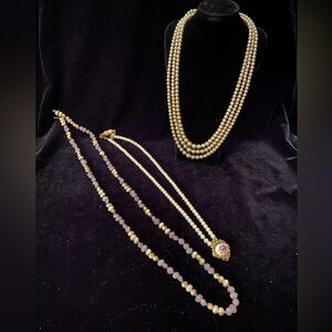 Lot of 3 Pearl Necklaces MARVELLA 3 strand, Les Bernard long pearl & amethyst